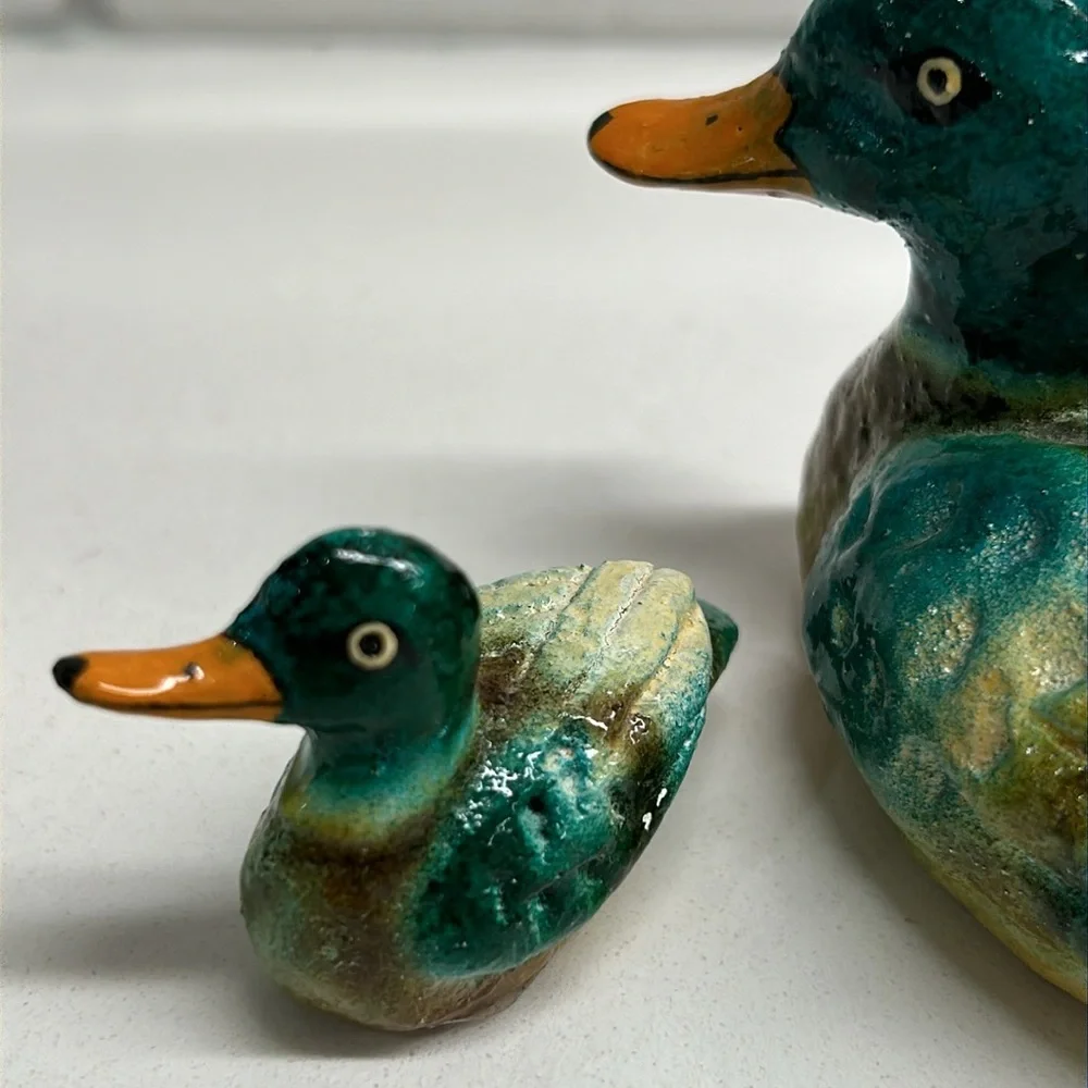 💕 Vintage Paper Mache Mallard Duck Small Figures Set Of Two - Picture 7 of 10